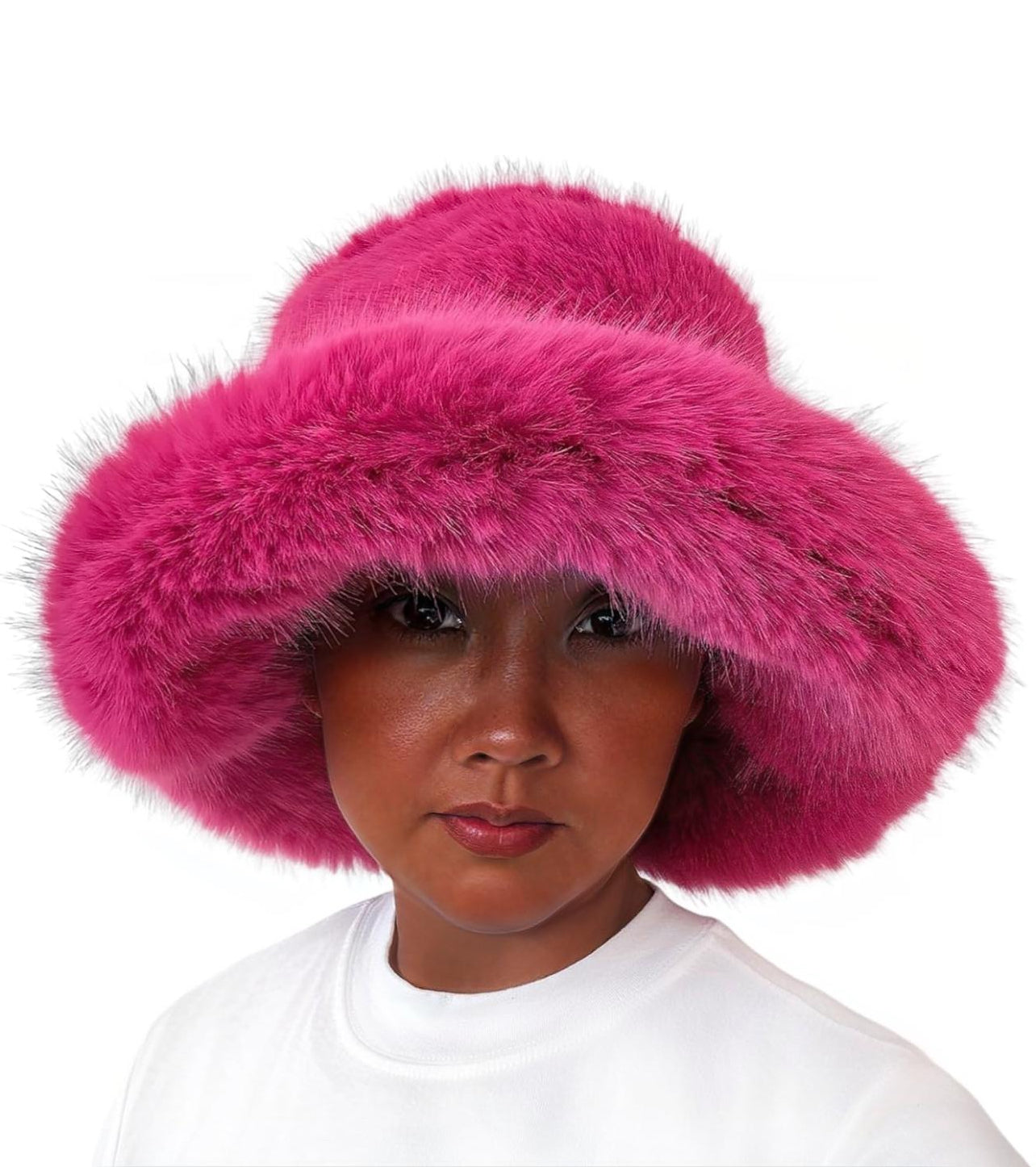 Pink fox fur bucket hat