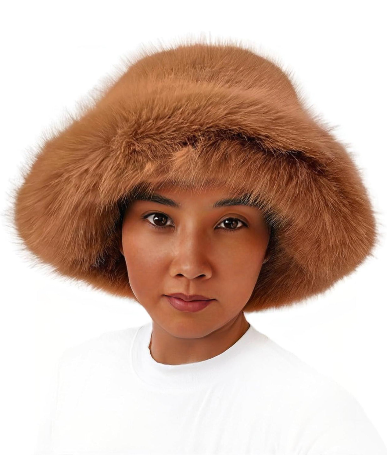 Brown fox fur bucket hat