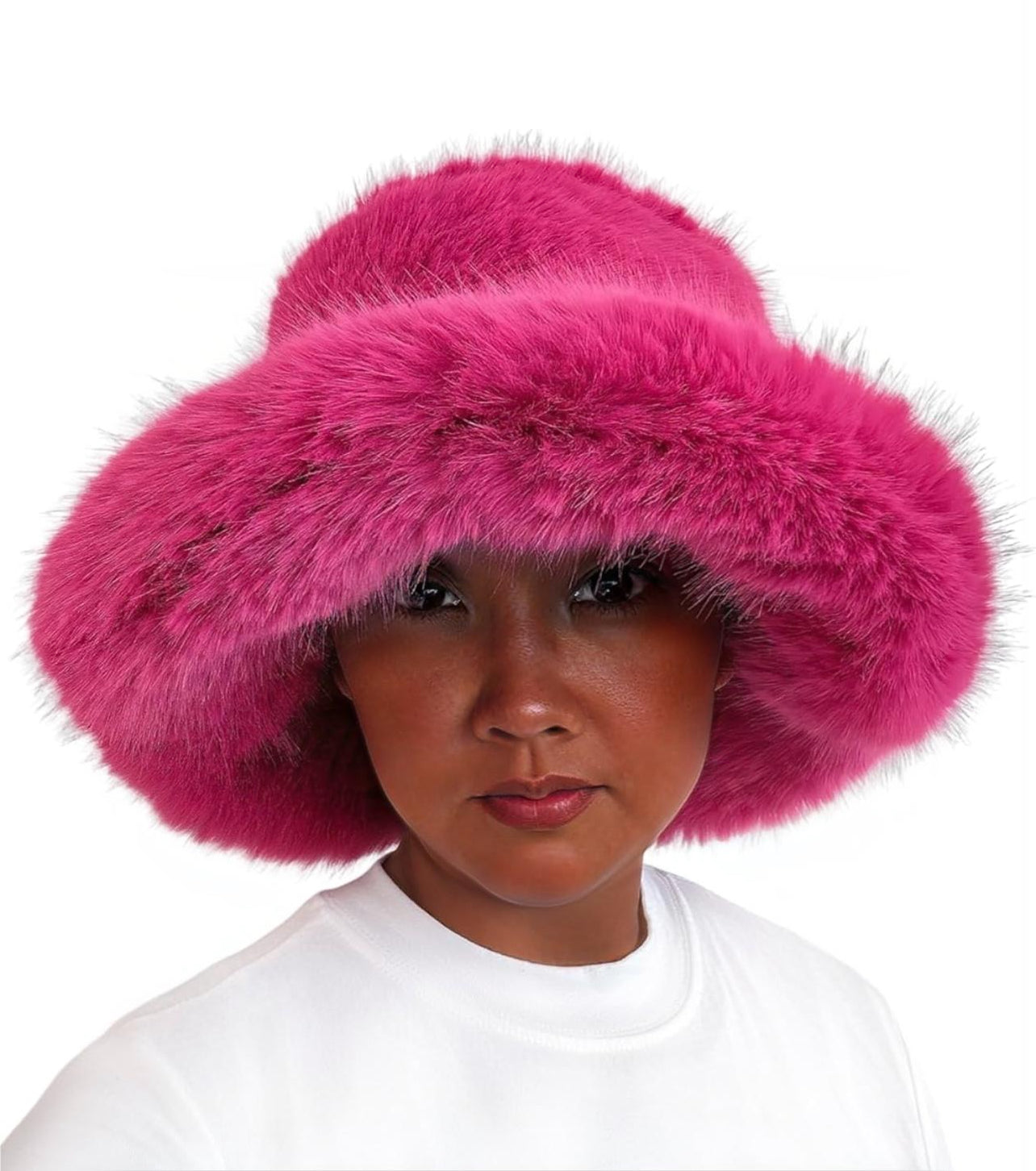 Pink fox fur bucket hat